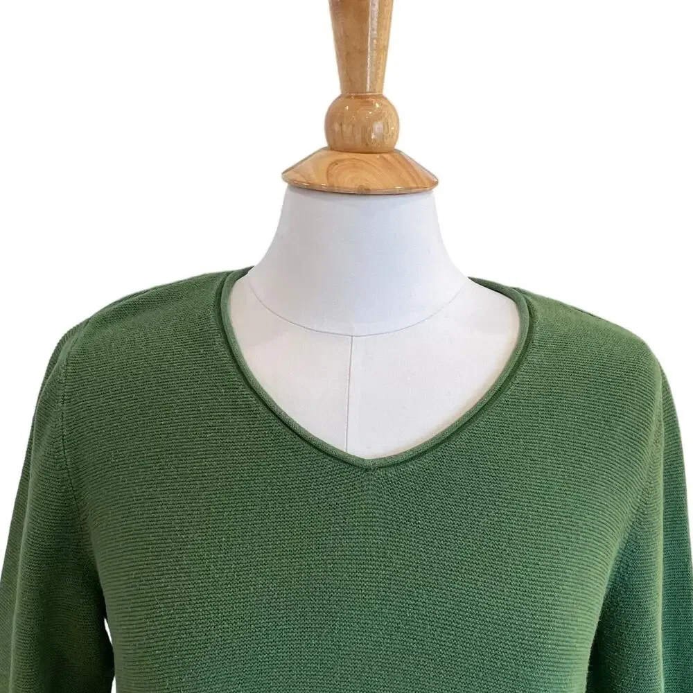 Talbots Dark Green Long Sleeve V-Neck Sweater, Cotton, Size M